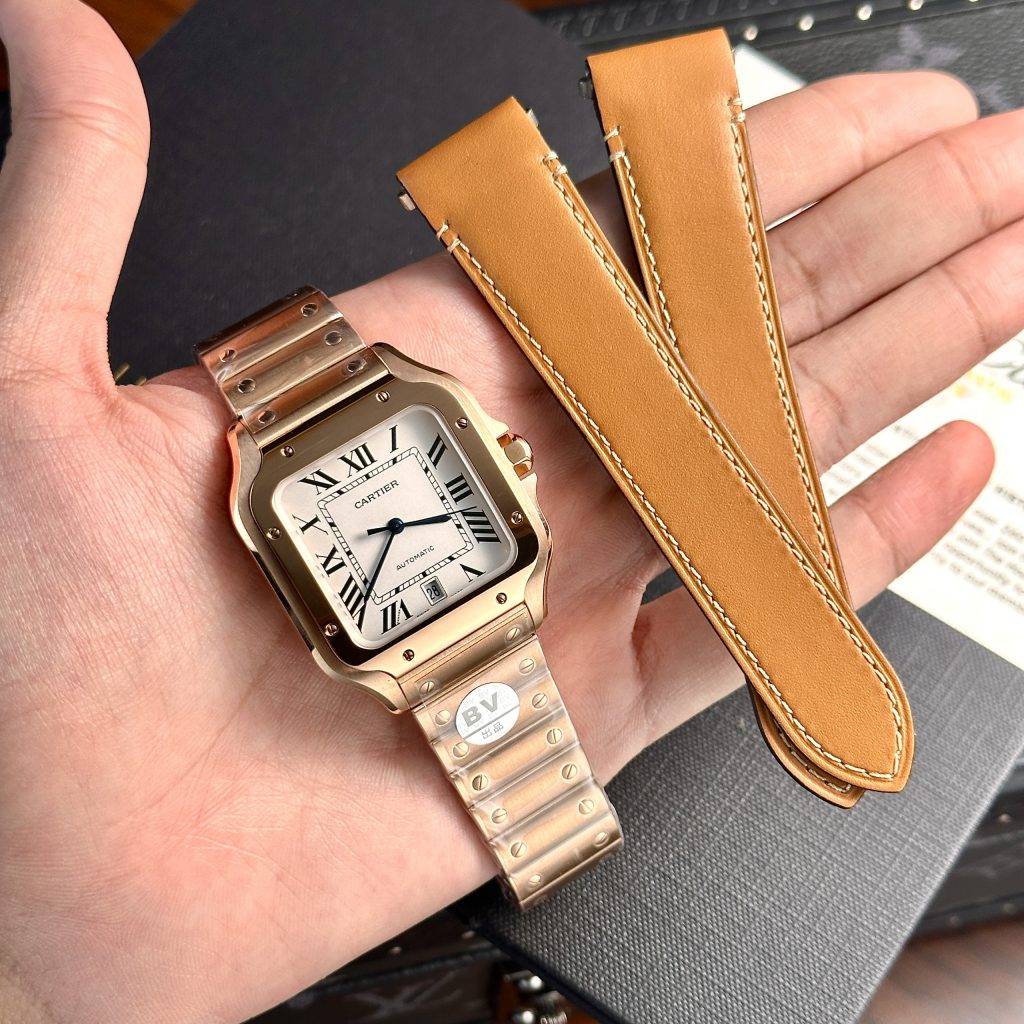 Đồng hồ Cartier Santos de Cartier Rep 11 màu vàng hồng BV Factory 39 (9)