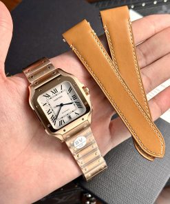Đồng hồ Cartier Santos de Cartier Rep 11 màu vàng hồng BV Factory 39 (9)