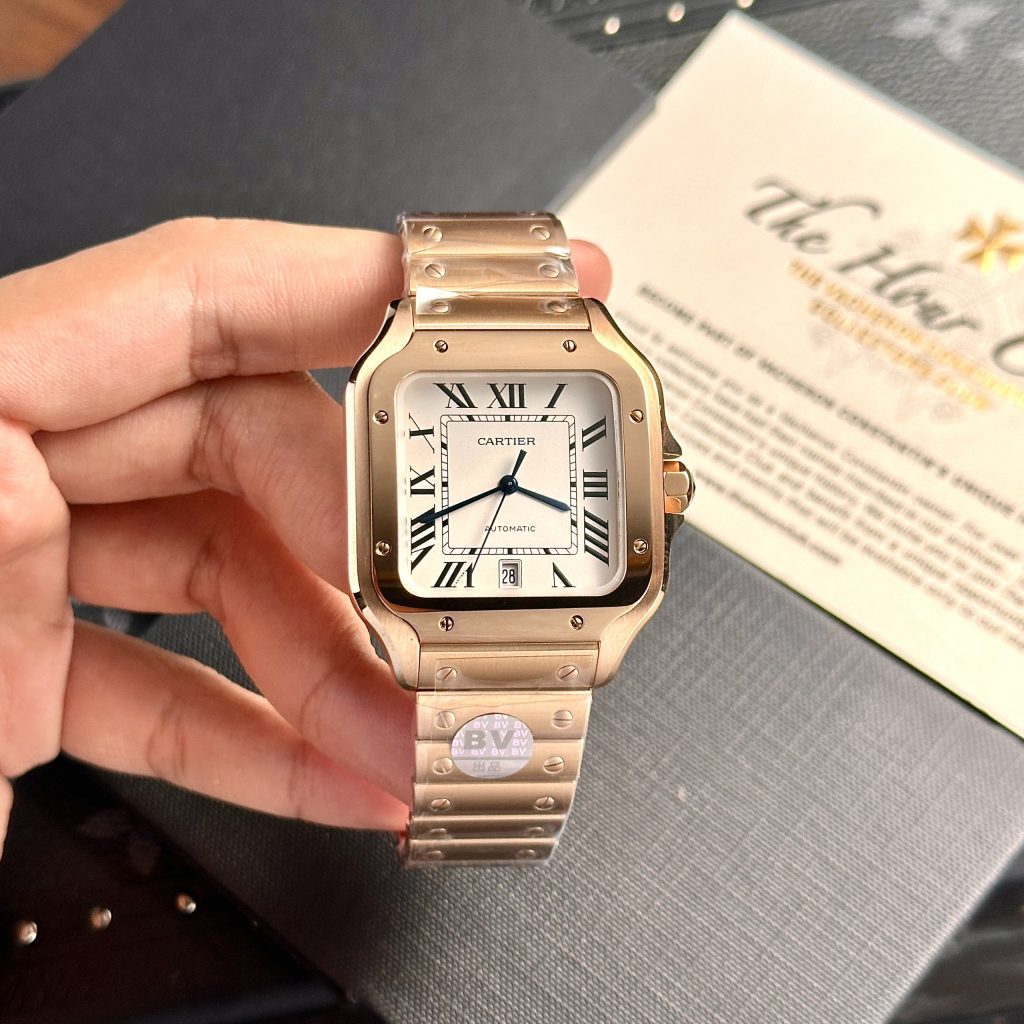 Đồng hồ Cartier Santos de Cartier Rep 11 màu vàng hồng BV Factory 39 (9)