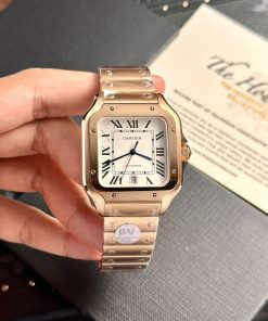 Đồng hồ Cartier Santos de Cartier Rep 11 màu vàng hồng BV Factory 39 (9)