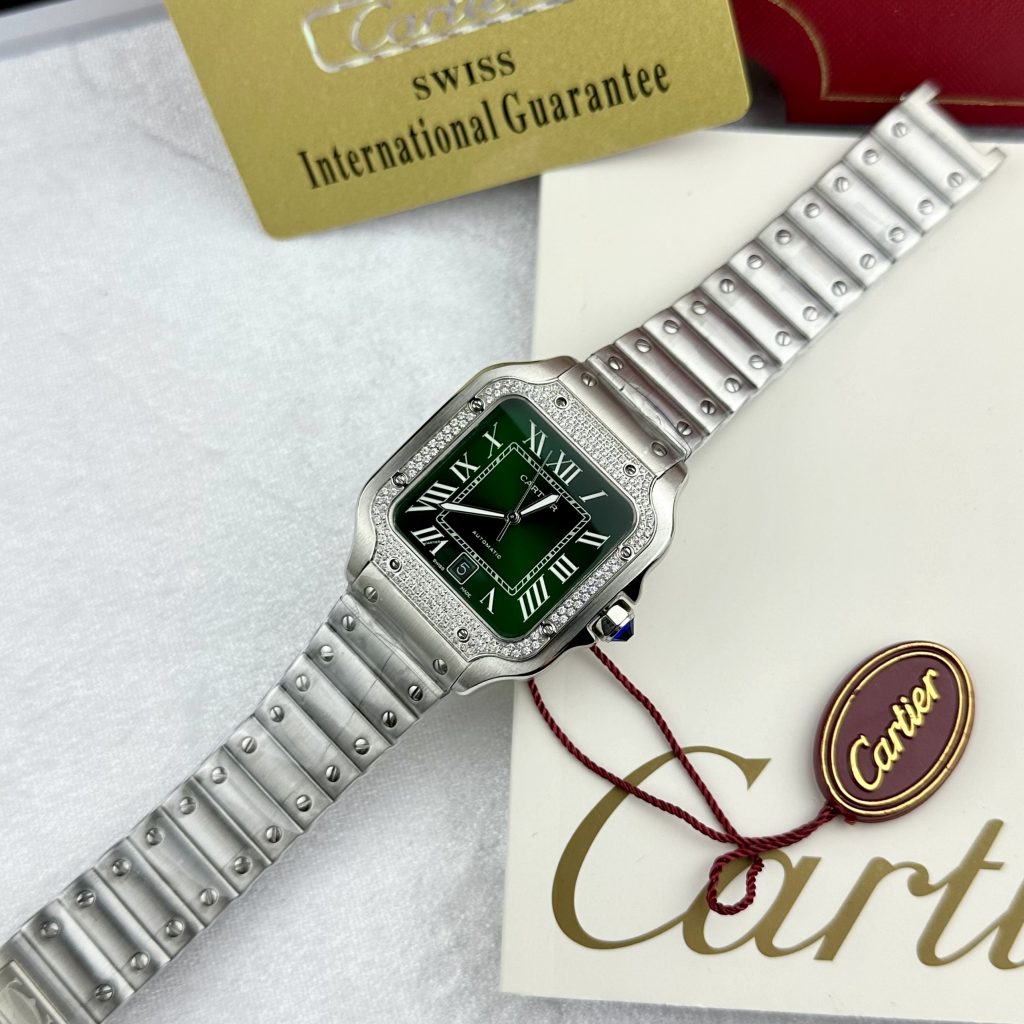 Đồng hồ Cartier Santos nam mặt đính đá Fake cao cấp 40mm