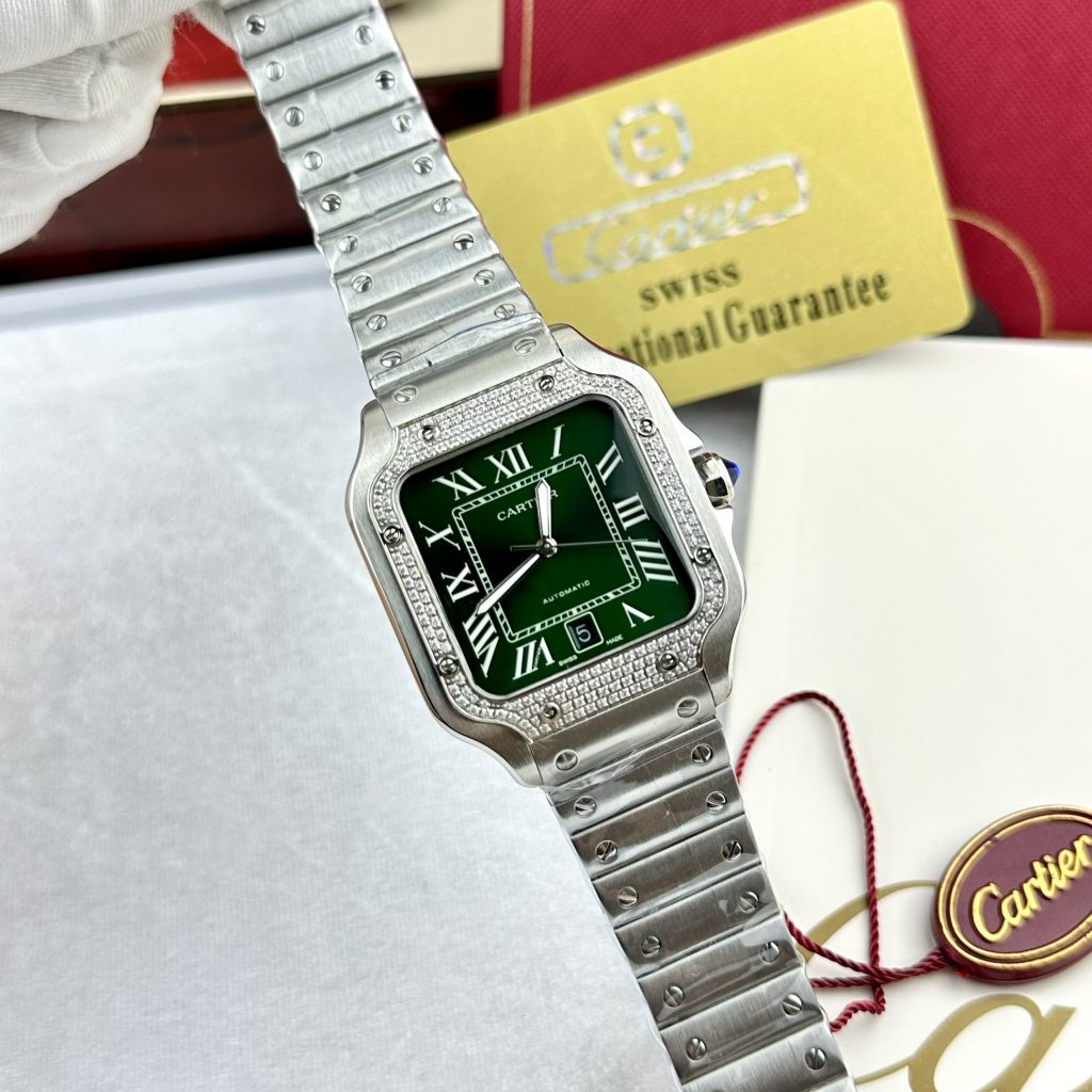 Đồng hồ Cartier Santos nam mặt đính đá Fake cao cấp 40mm