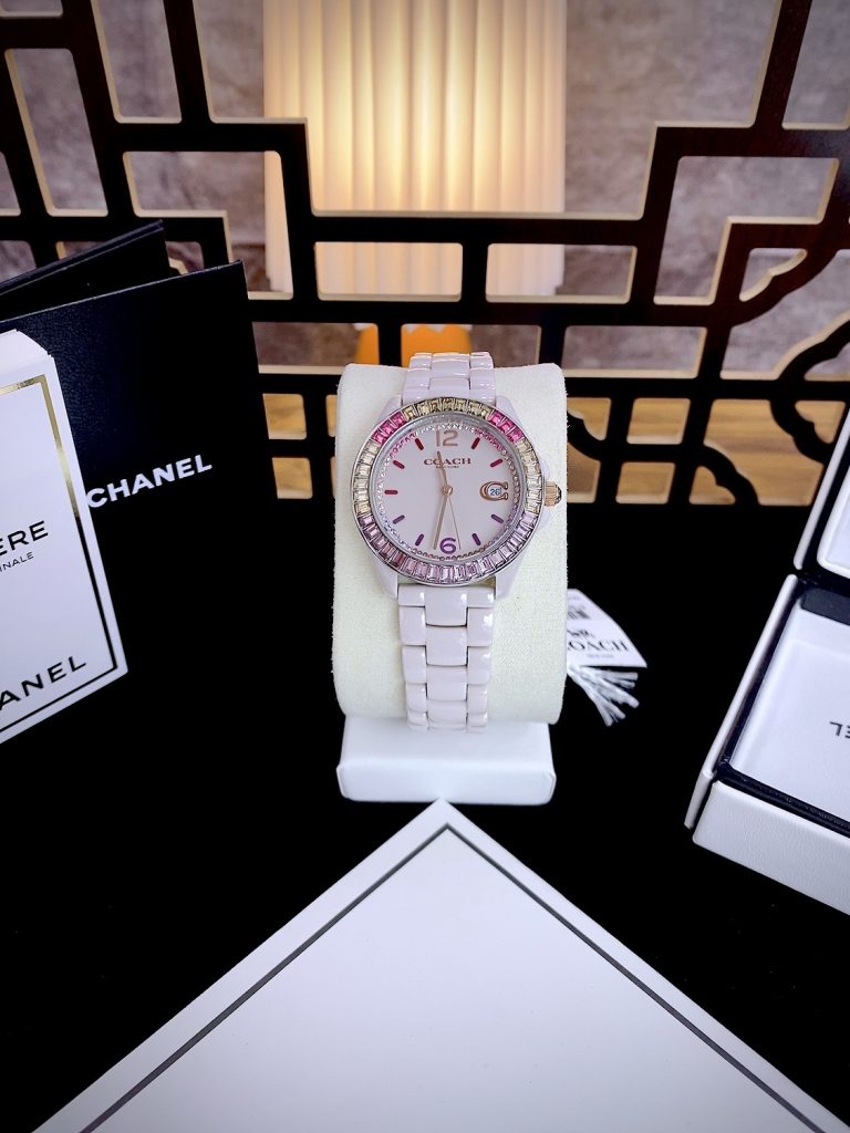 Đồng hồ Coach Ceramic Rainbow Crystal Bezal nữ máy Quartz Nhật Like auth 36mm
