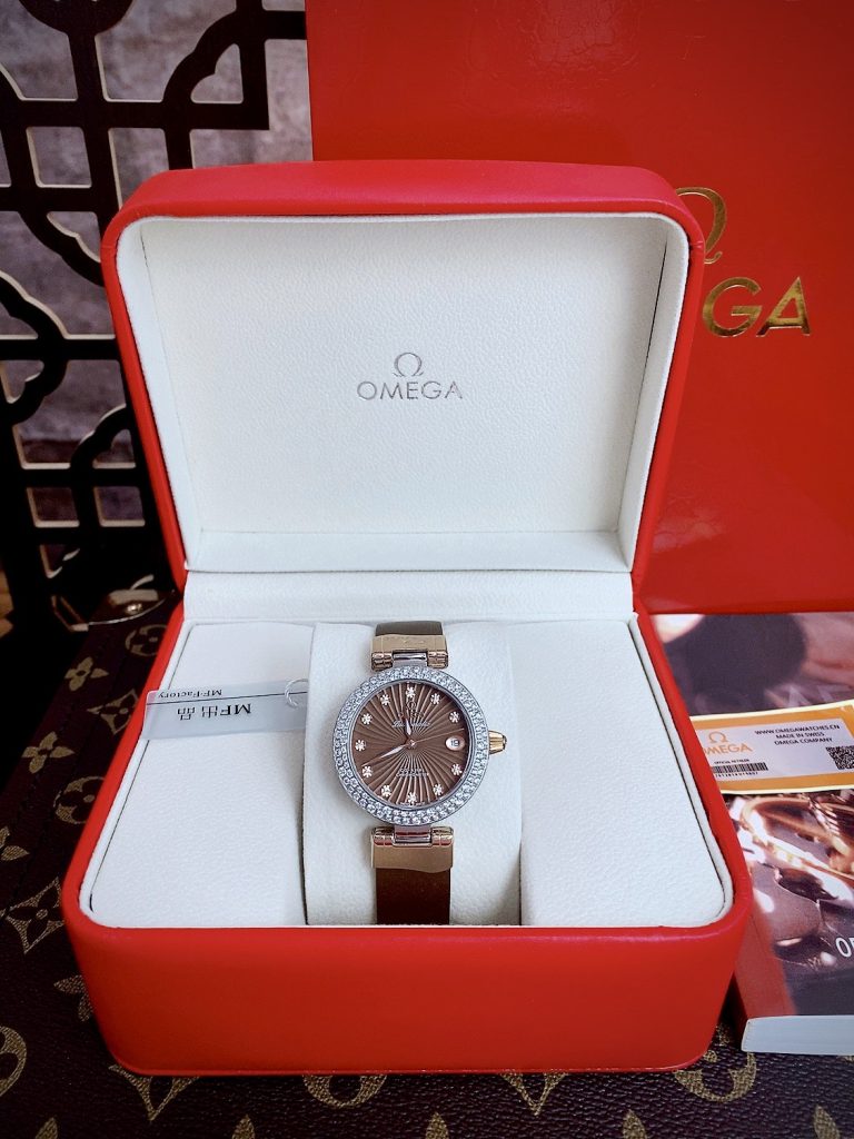 Đồng hồ Omega Deville nữ mặt màu nâu máy Nhật Super Fake 34mm