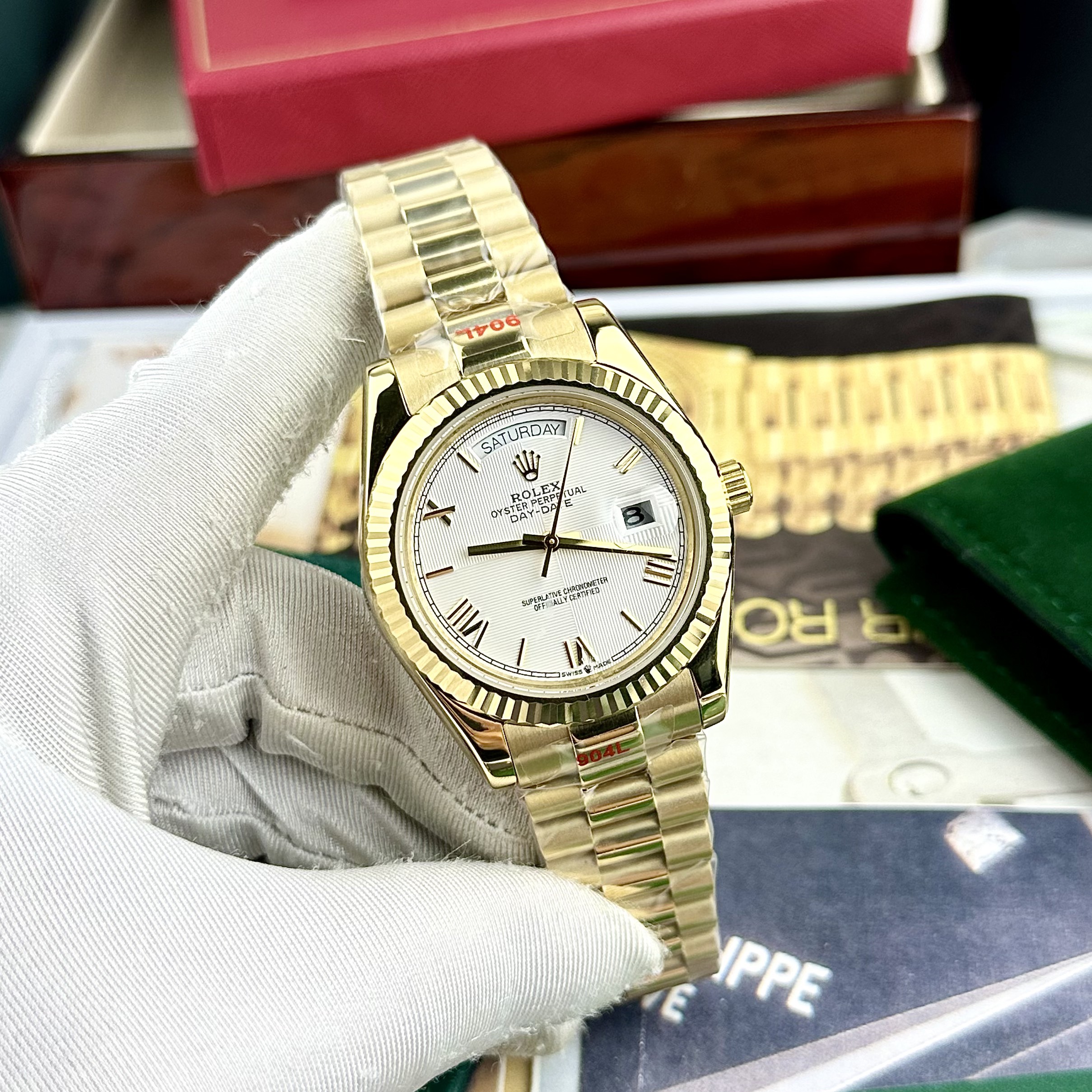 Đồng hồ Rolex Day-Date nam cọc số La Mã máy cơ Nhật Fake giá Rẻ 40mm (3) Đồng hồ Rolex Day-Date nam cọc số La Mã máy cơ Nhật Fake giá Rẻ 40mm