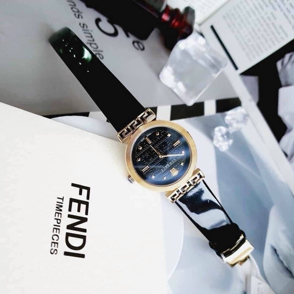 Đồng hỗ Versace Ladies Meander Black nữ màu Vàng Gold like auth 34mm