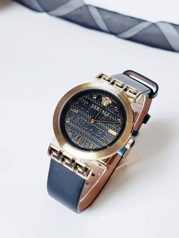 Đồng hỗ Versace Ladies Meander Black nữ màu Vàng Gold like auth 34mm