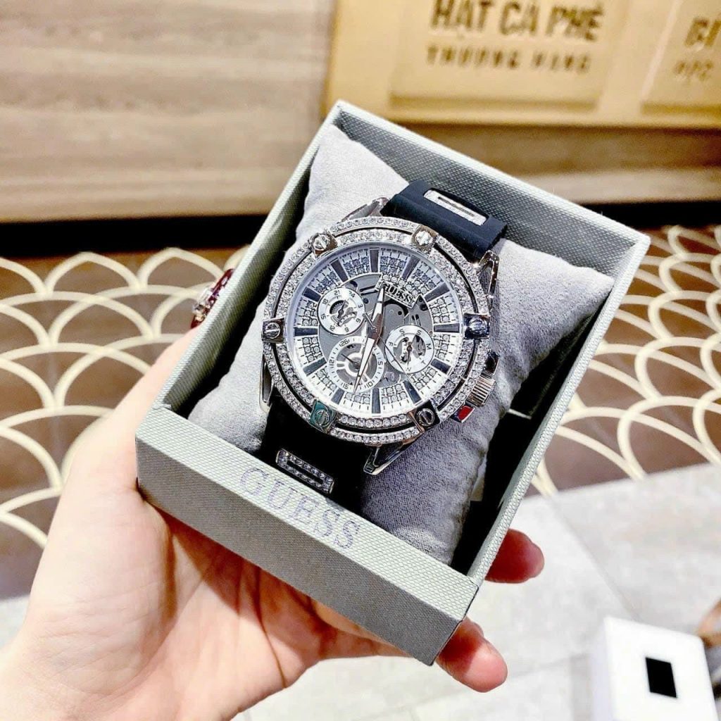 Đồng hồ nam Guess dây cao su đính đá GW0537G1 Like auth 48mm