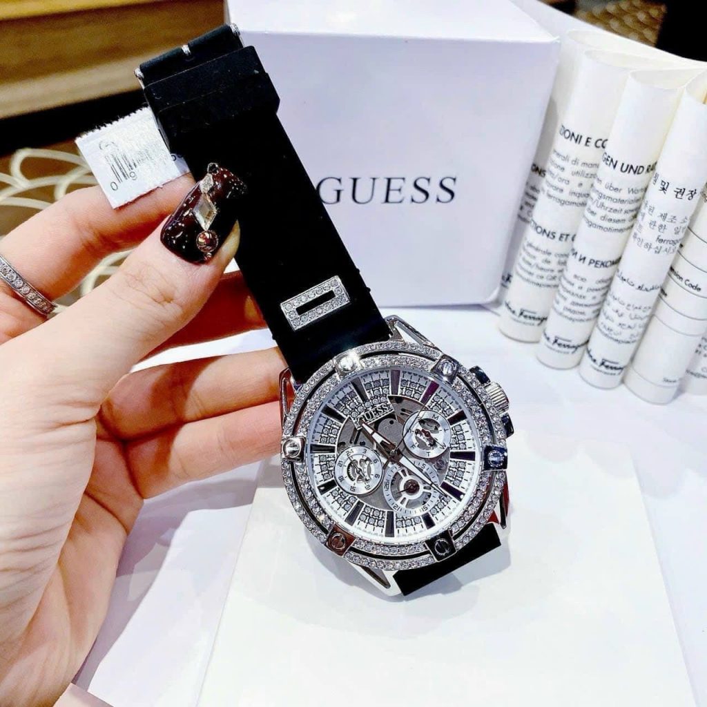 Đồng hồ nam Guess dây cao su đính đá GW0537G1 Like auth 48mm