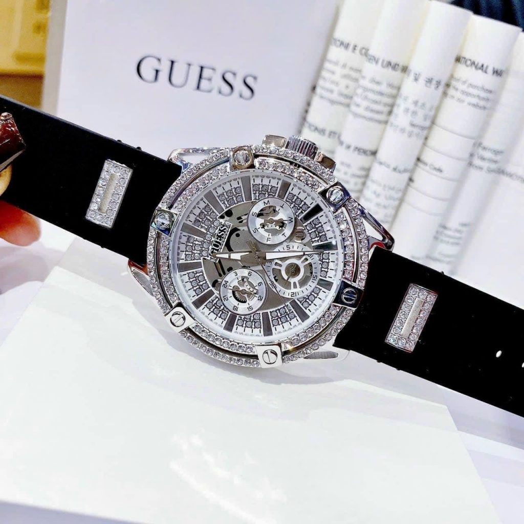 Đồng hồ nam Guess dây cao su đính đá GW0537G1 Like auth 48mm