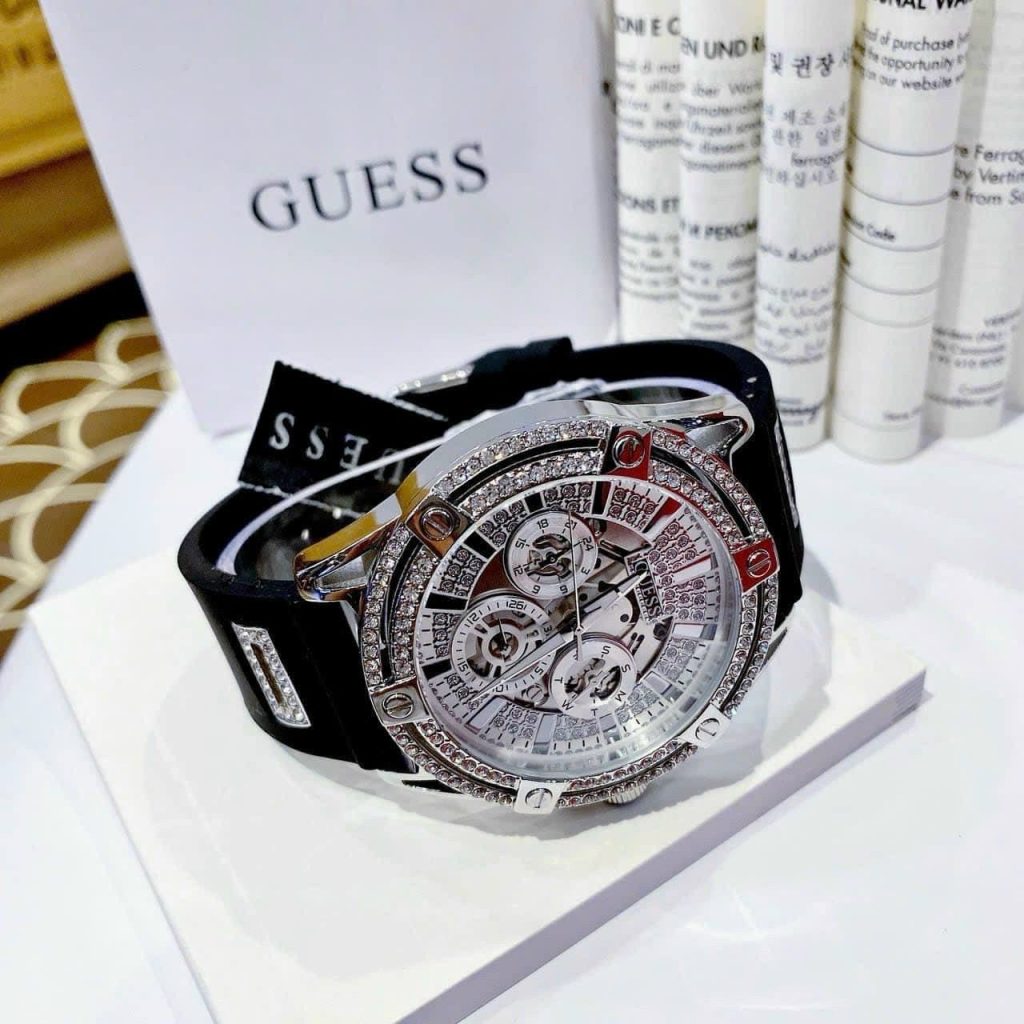 Đồng hồ nam Guess dây cao su đính đá GW0537G1 Like auth 48mm
