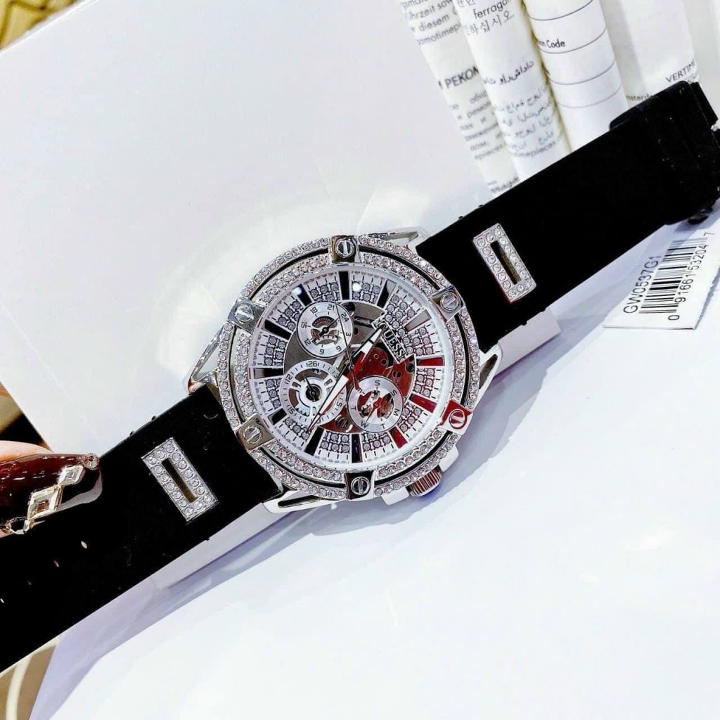 Đồng hồ nam Guess dây cao su đính đá GW0537G1 Like auth 48mm
