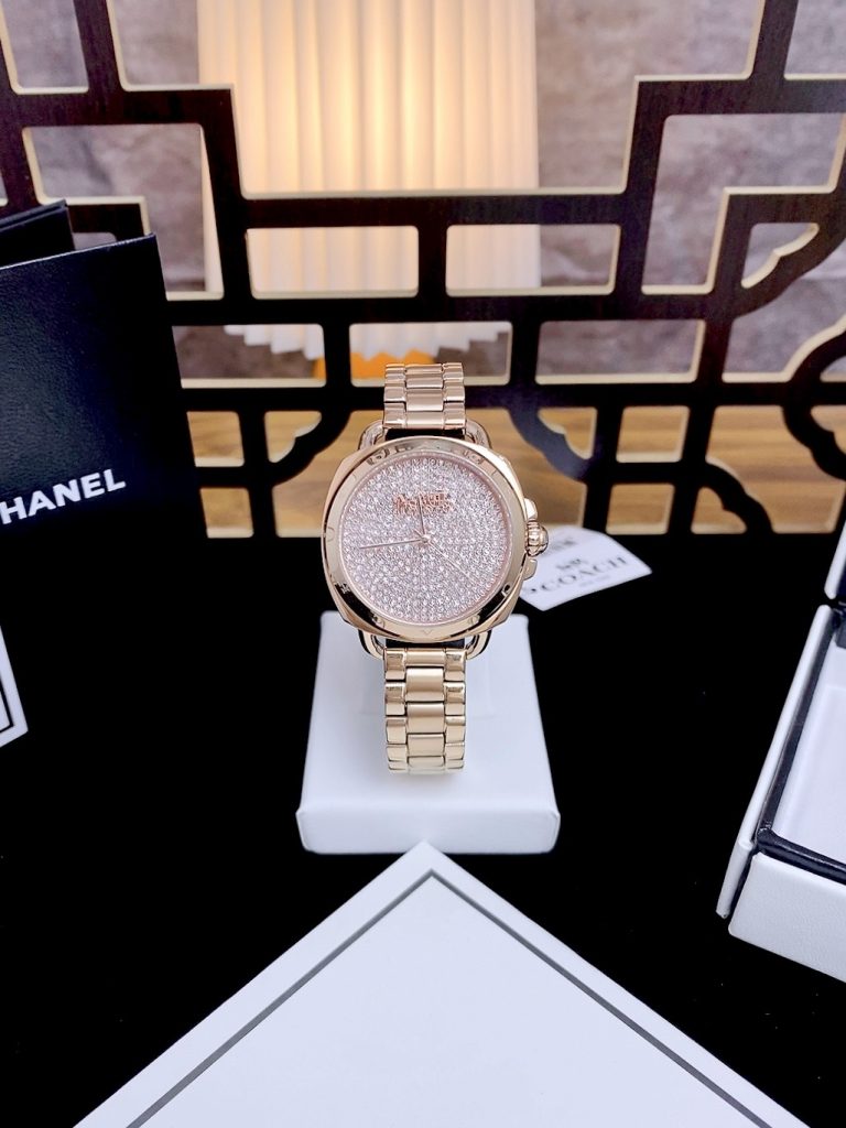 Đồng hồ Coach Tatum nữ mặt tròn đính đá Like Auth 34mm