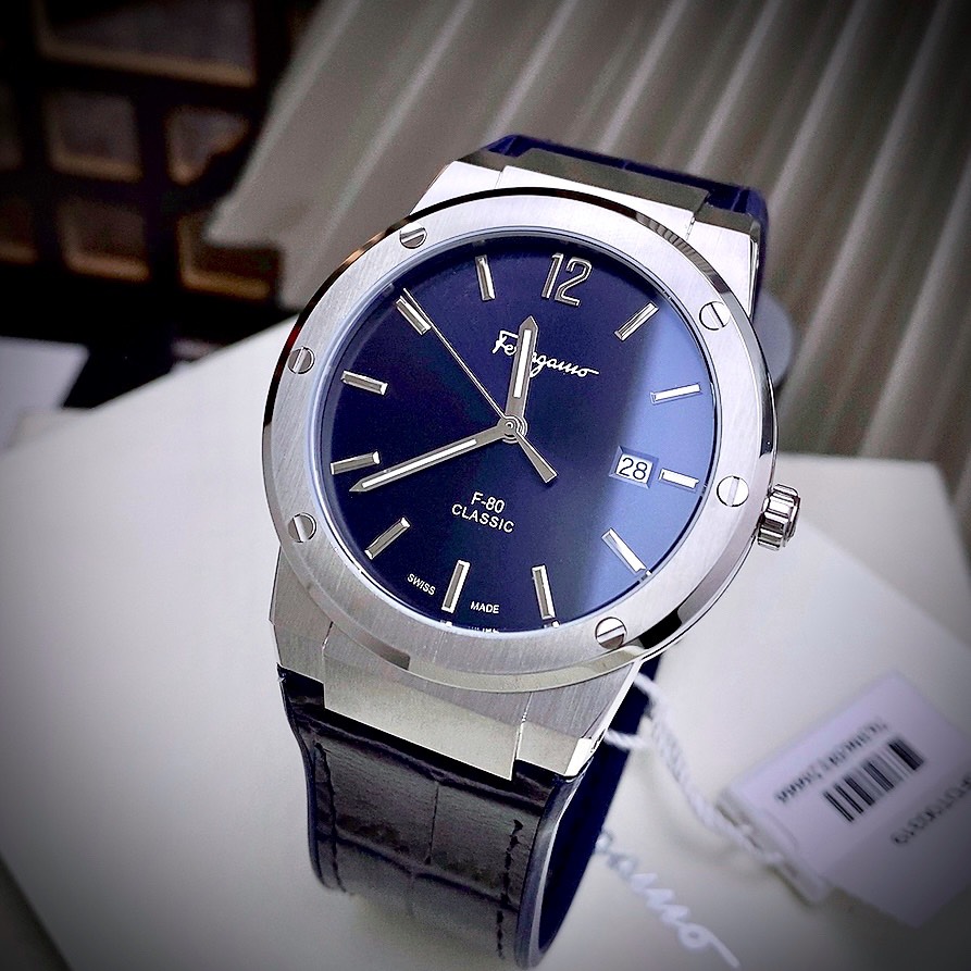 Đồng hồ Salavatore Ferragamo F-80 nam mặt màu xanh Supper Fake 40mm