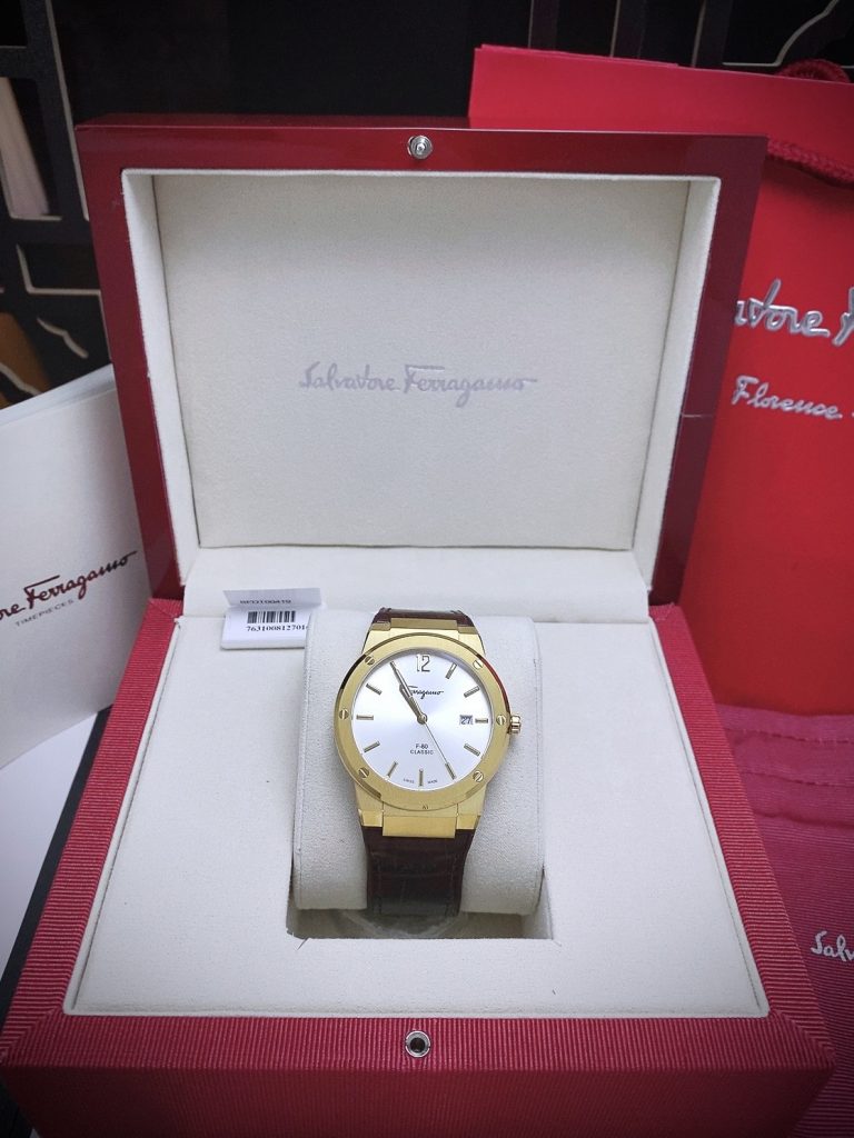 Đồng hồ Salavatore Ferragamo F-80 nam màu Vàng Gold Fake cao cấp 40mm
