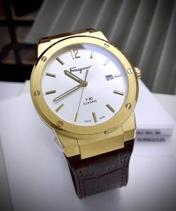 Đồng hồ Salavatore Ferragamo F-80 nam màu Vàng Gold Fake cao cấp 40mm