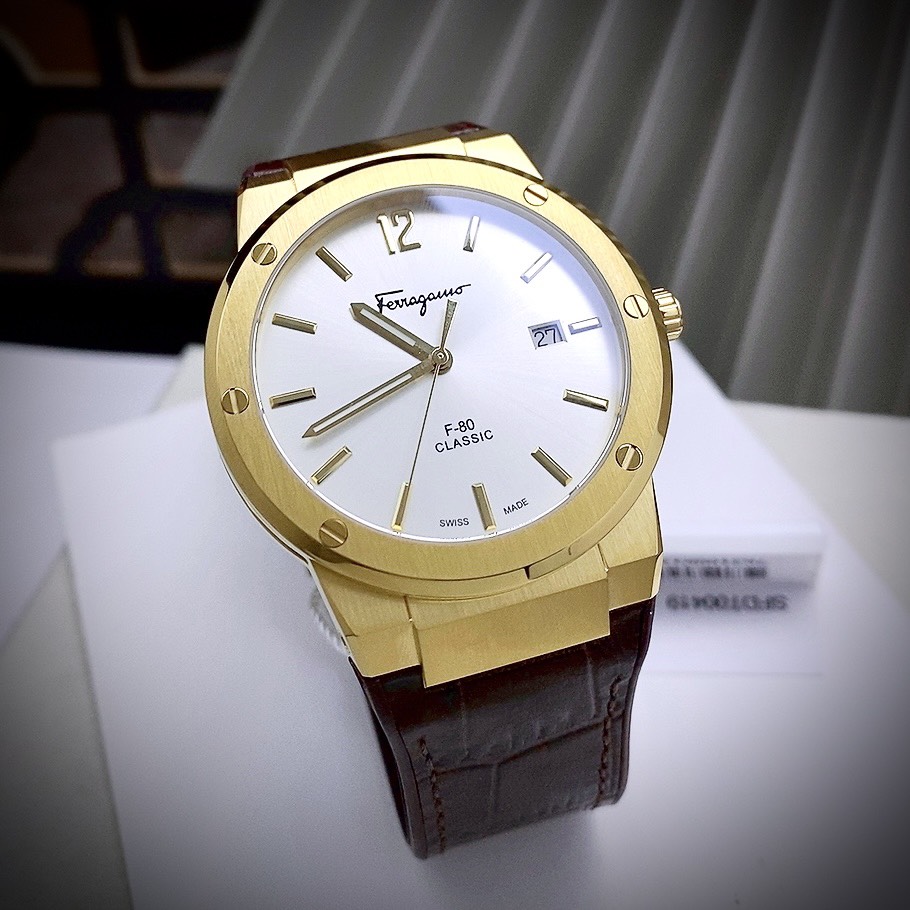 Đồng hồ Salavatore Ferragamo F-80 nam màu Vàng Gold Fake cao cấp 40mm