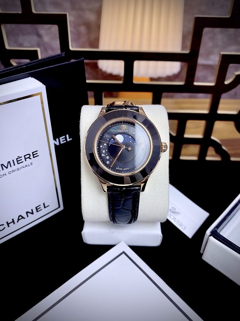 Đồng hồ Swarovski Octea Lux Moon nữ mặt đen Like Auth 38mm