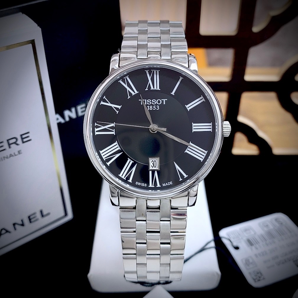 Đồng hồ Tissot Carson T122.410.11.053.00 nam mặt đen Fake giá rẻ 40mm