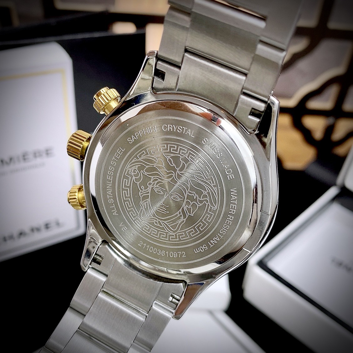 Đồng hồ Versace Chrono Classic VEV700519 nam mặt trắng Like auth 44mm (5) Đồng hồ Versace Chrono Classic VEV700519 nam mặt trắng Like auth 44mm