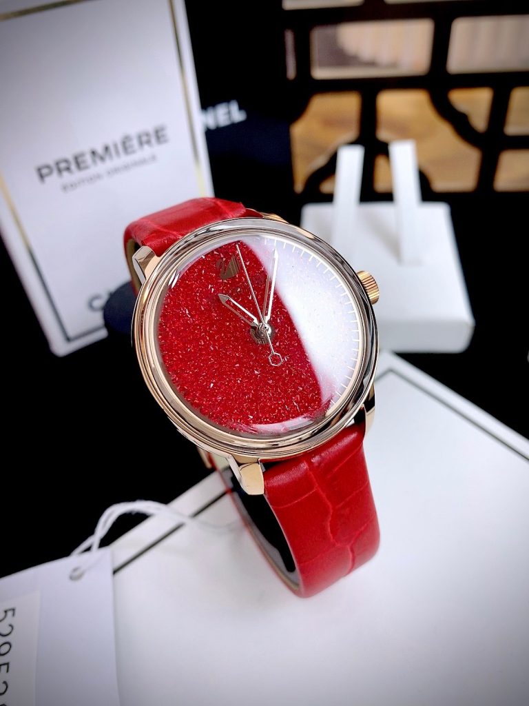 Đồng hồ nữ Swarovski Crystalline House 5295380 mặt màu đỏ Like auth 38mm