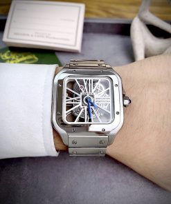 Đồng hồ Cartier Santos Skeleton lộ full máy dây kim loại nam 40mm (6)