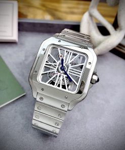 Đồng hồ Cartier Santos Skeleton lộ full máy dây kim loại nam 40mm (6)