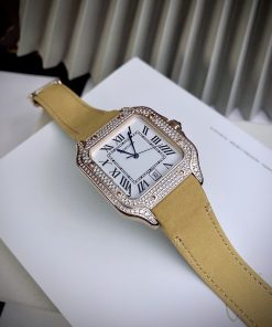 Đồng hồ Cartier Santos nam đính đá mặt vuông dây da 40mm (5)