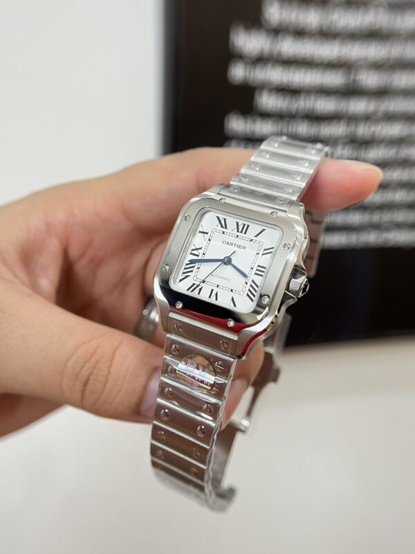 Đồng hồ Cartier Santos nữ Replica 11 màu trắng cọc số la mã 35 (2)