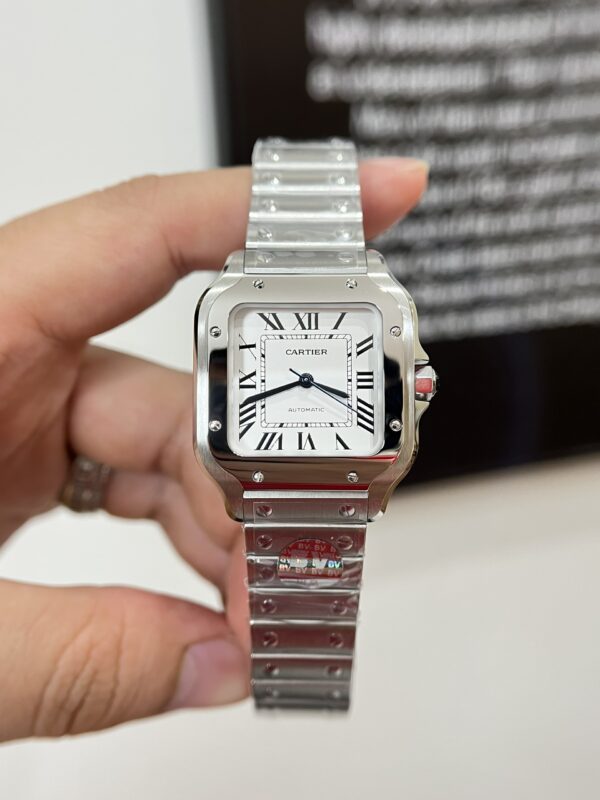 Đồng hồ Cartier Santos nữ Replica 11 màu trắng cọc số la mã 35 (2)