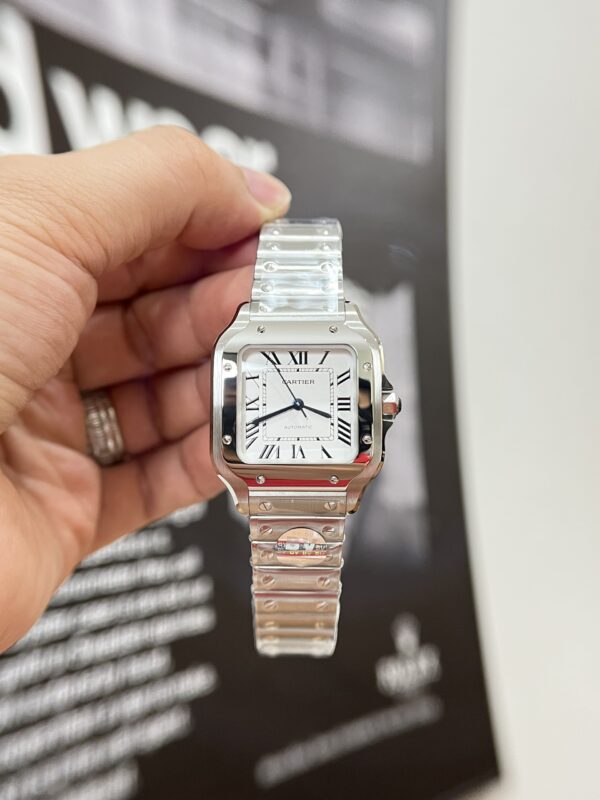 Đồng hồ Cartier Santos nữ Replica 11 màu trắng cọc số la mã 35 (2)
