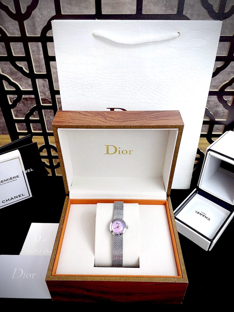 Đồng hồ Dior Satine nữ mặt hồng dây kim loại Like Auth 19mm