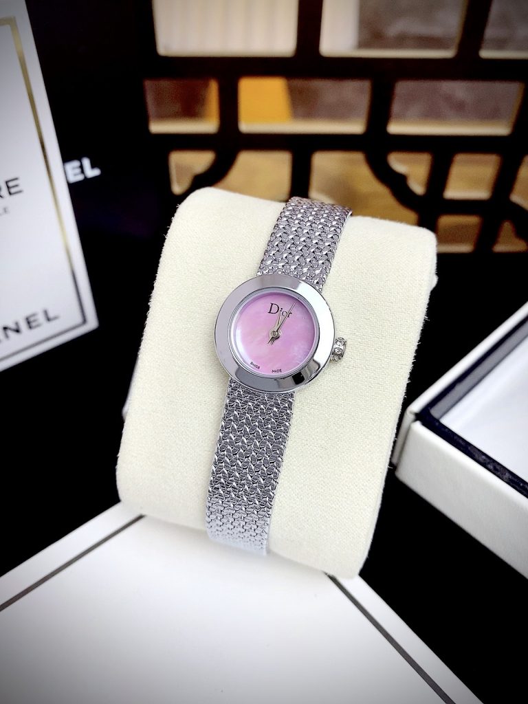 Đồng hồ Dior Satine nữ mặt hồng dây kim loại Like Auth 19mm