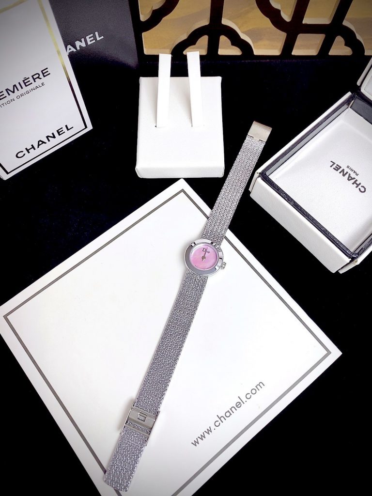 Đồng hồ Dior Satine nữ mặt hồng dây kim loại Like Auth 19mm