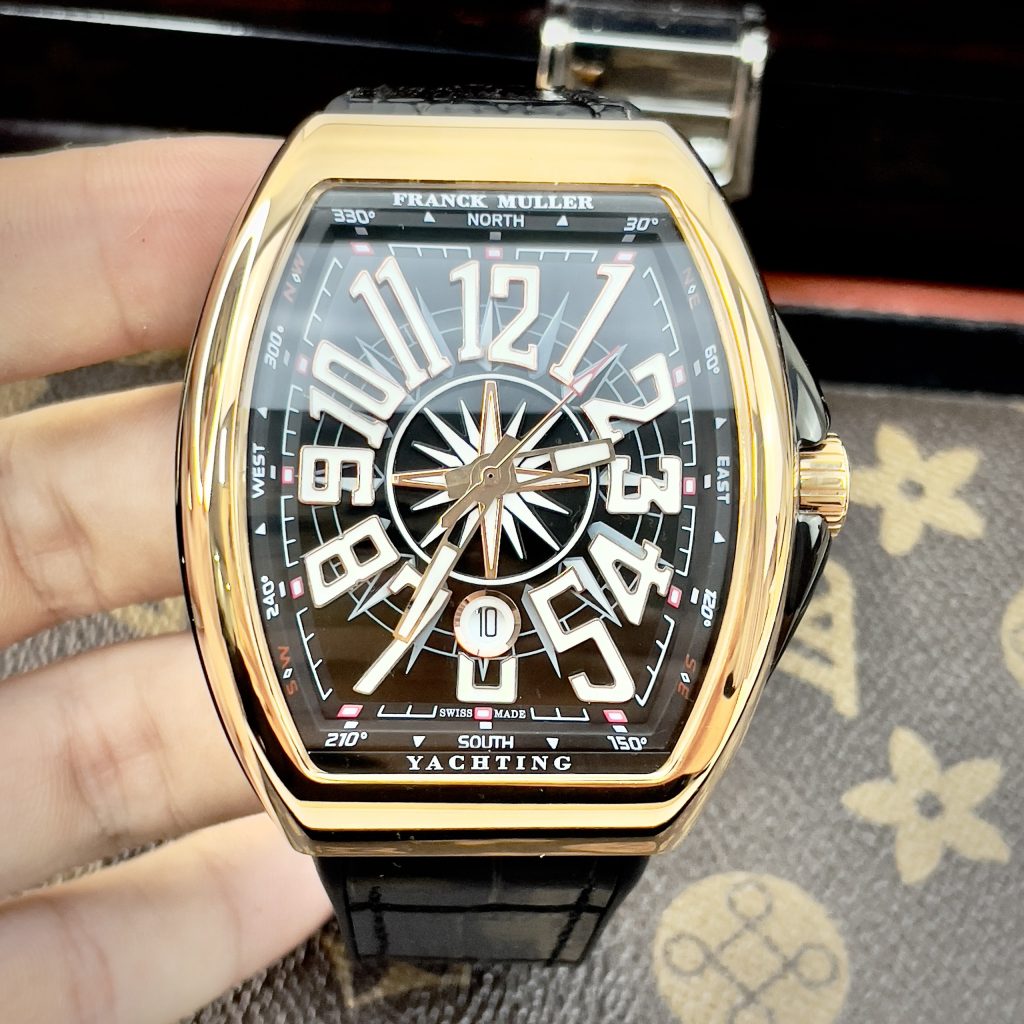 Đồng hồ Franck Muller V45 máy cơ Nhật màu đen vỏ vàng hồng
