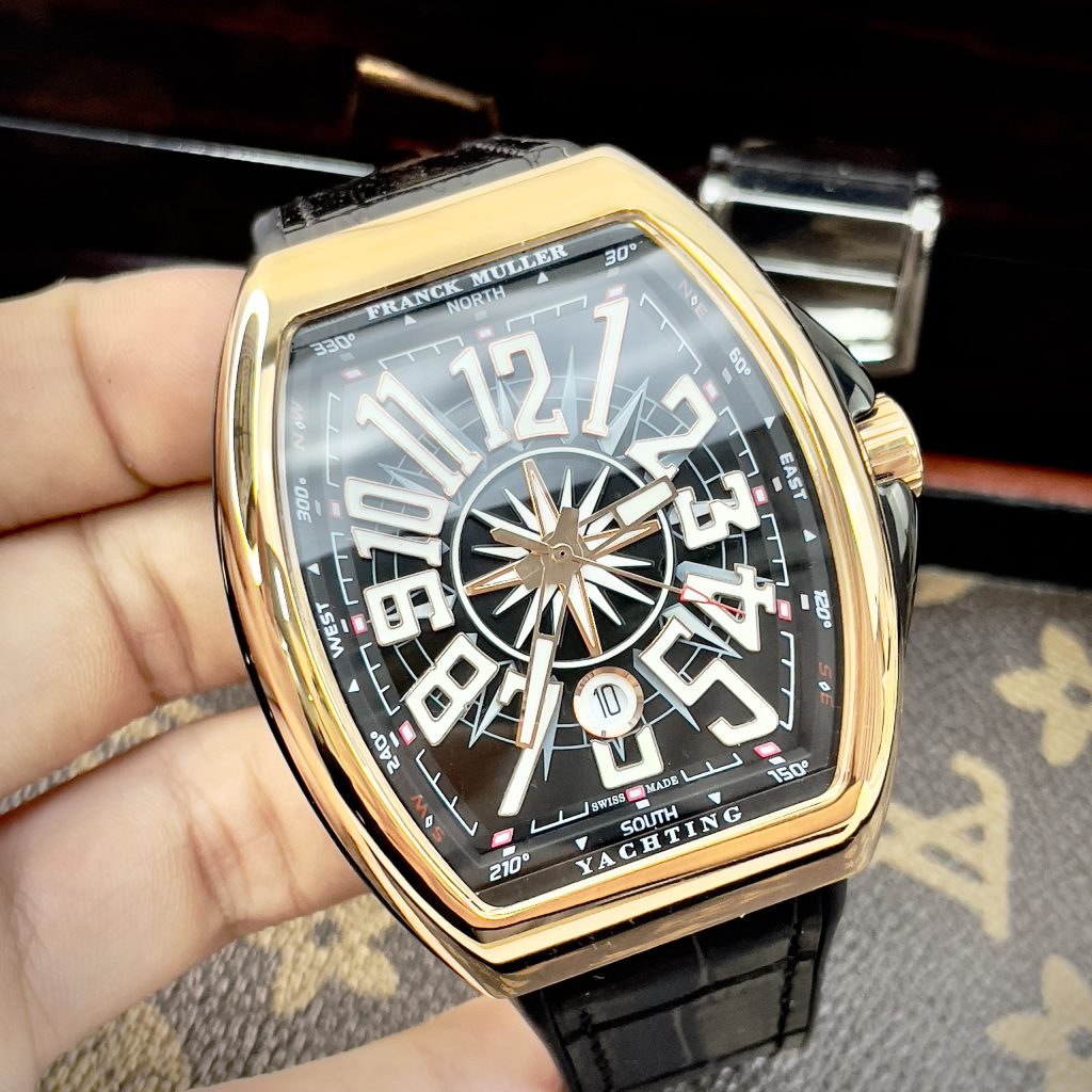 Đồng hồ Franck Muller V45 máy cơ Nhật màu đen vỏ vàng hồng