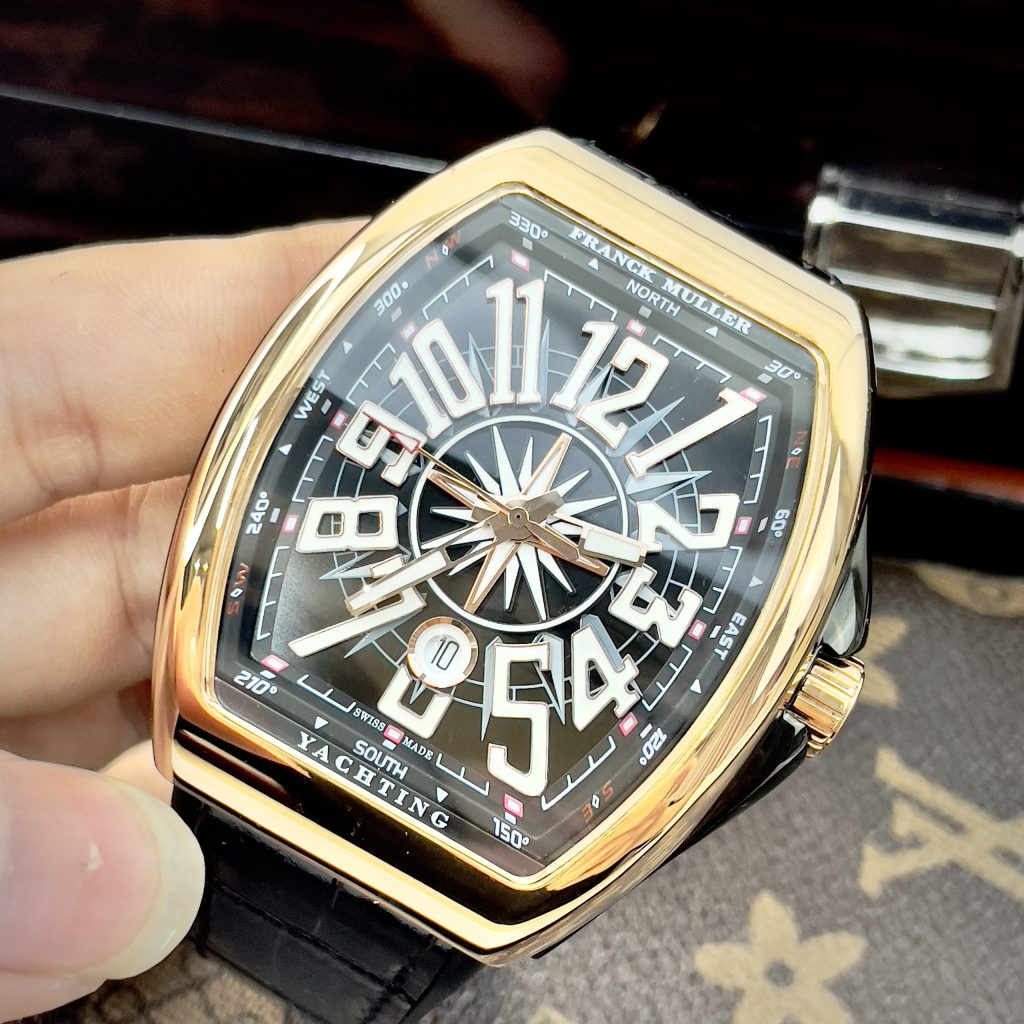 Đồng hồ Franck Muller V45 máy cơ Nhật màu đen vỏ vàng hồng