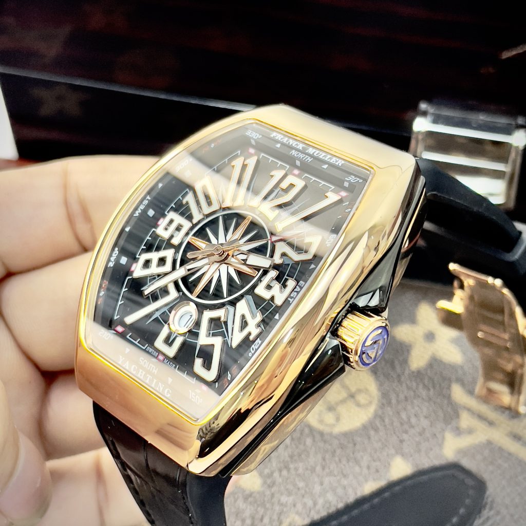 Đồng hồ Franck Muller V45 máy cơ Nhật màu đen vỏ vàng hồng