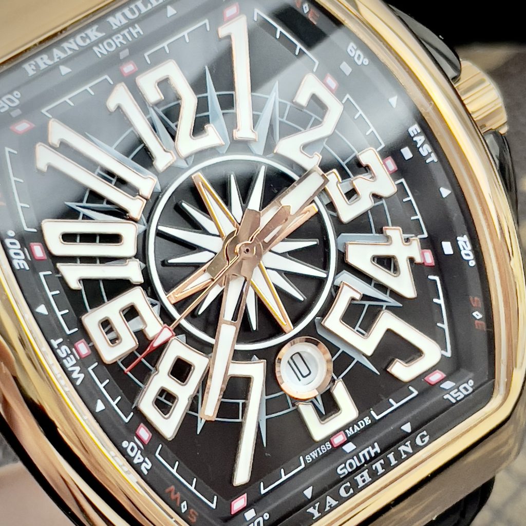 Đồng hồ Franck Muller V45 máy cơ Nhật màu đen vỏ vàng hồng