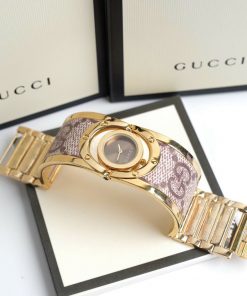 Đồng hồ Gucci nữ dạng lắc tay màu vàng sang trọng mặt nâu 23 (2)