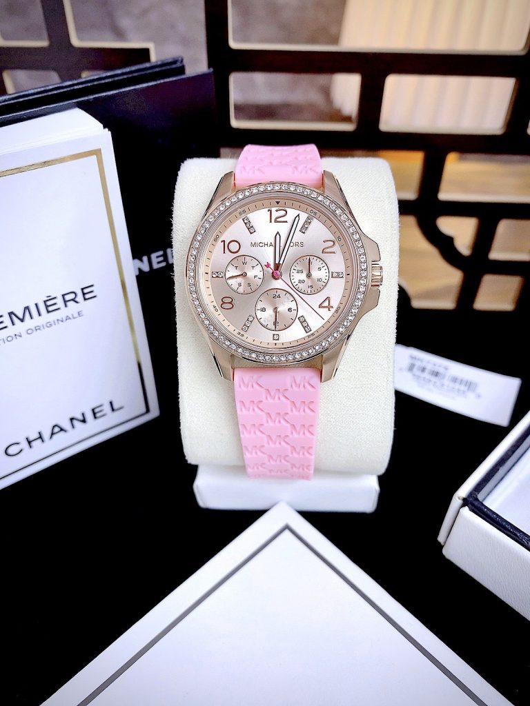 Đồng hồ Michael Kors Mini Pilot Pave Mk7375 nữ màu hồng Like Auth 36mm