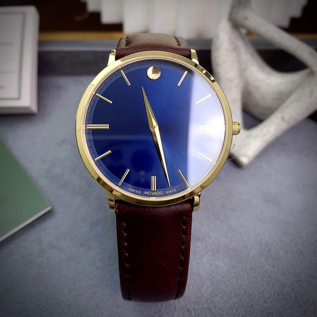 Đồng hồ Movado Ultra Slim nam măt xanh Fake giá rẻ 40mm