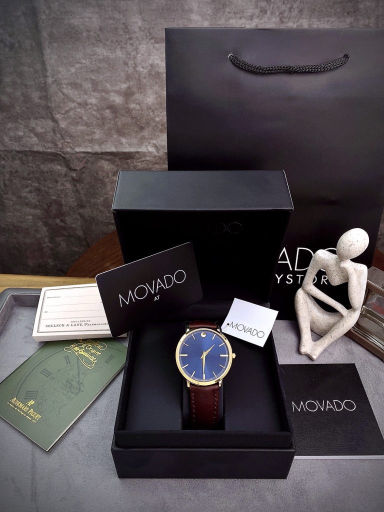 Đồng hồ Movado Ultra Slim nam măt xanh Fake giá rẻ 40mm