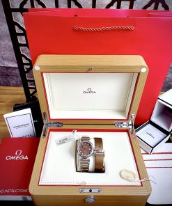 Đồng hồ Omega Ladymatic nữ mặt số màu nâu Super Fake tặng kèm bộ dây 34mm