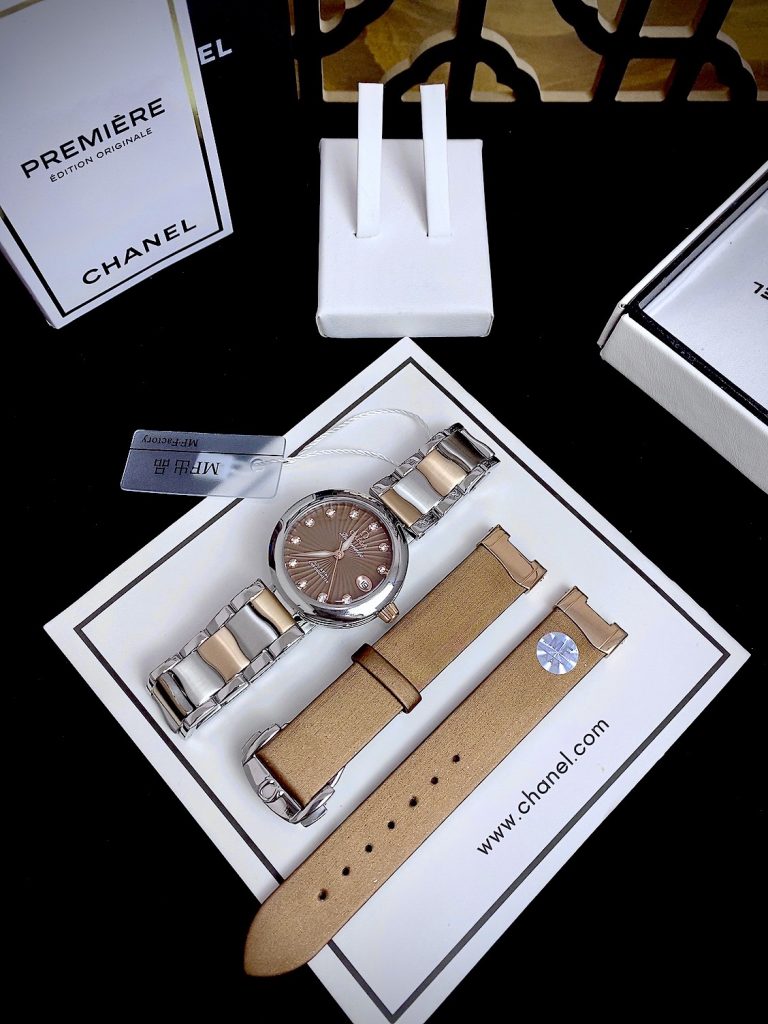 Đồng hồ Omega Ladymatic nữ mặt số màu nâu Super Fake tặng kèm bộ dây 34mm