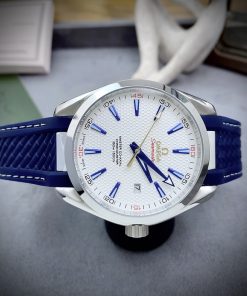 Đồng hồ Omega máy cơ Nhật Seamaster dây cao su màu xanh 43mm (2)