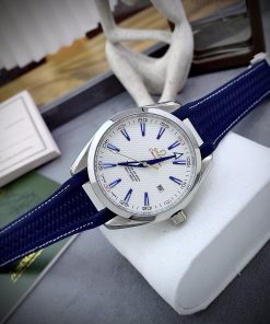 Đồng hồ Omega máy cơ Nhật Seamaster dây cao su màu xanh 43mm (2)