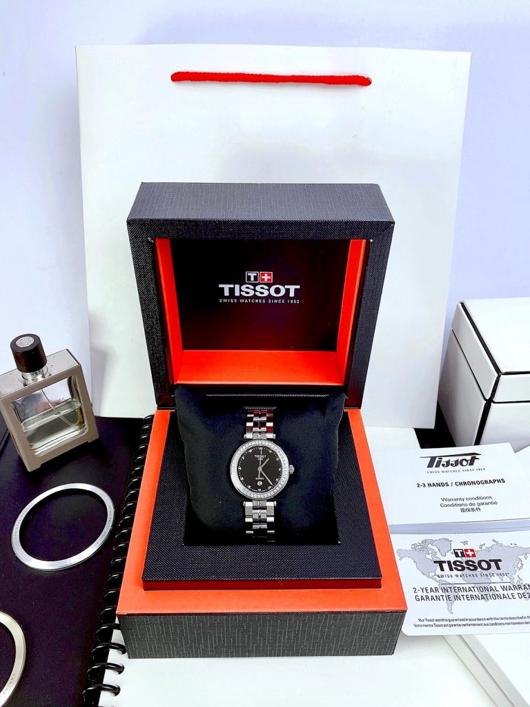 Đồng hồ Tissot Lady nữ mặt đen đính đá Like Auth 30mm