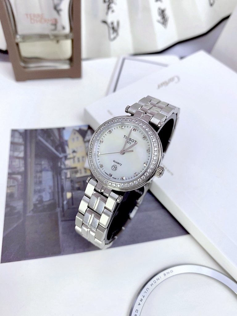 Đồng hồ Tissot Lady nữ mặt trắng dây kim loại Like Auth 30mm