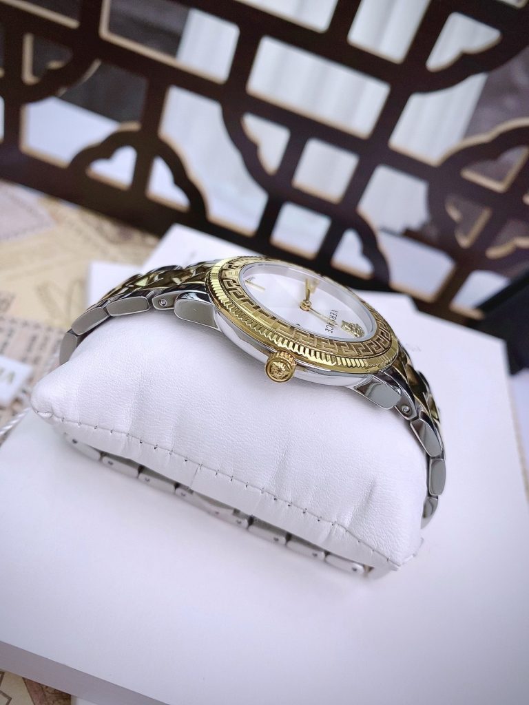 Đồng hồ Versace Tribute nữ mặt trắng dây kim loại Like Auth 36mm